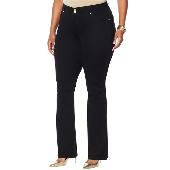 New IMAN Stretch Denim High Rise Full Length Bootcut Jeans Black Size 18W - Picture 1 of 16